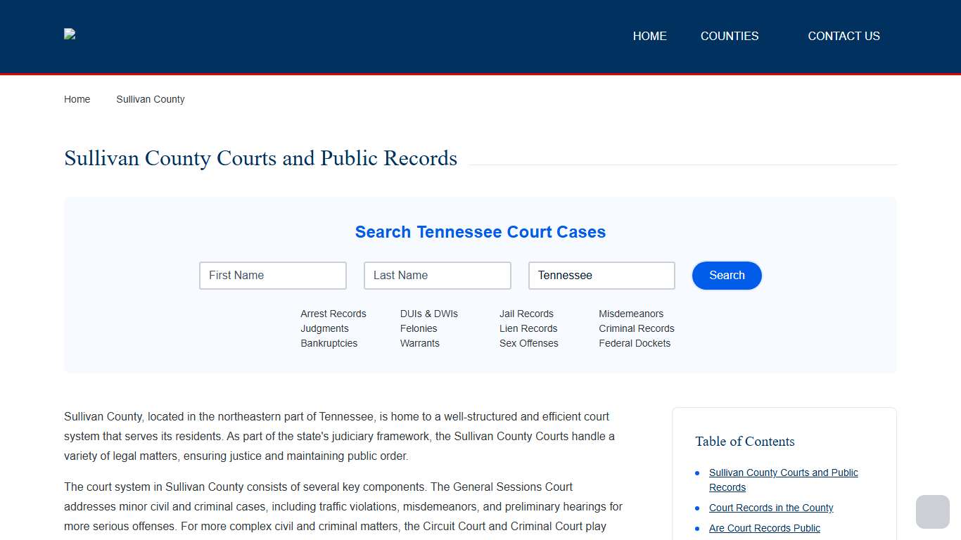 Sullivan County Records and Case Search