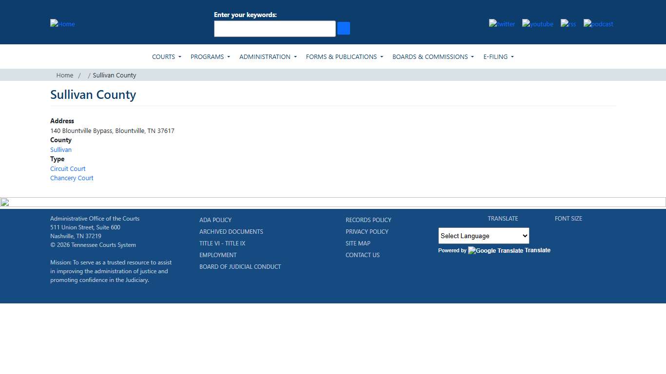 Sullivan County Tennessee Administrative Office of the Courts